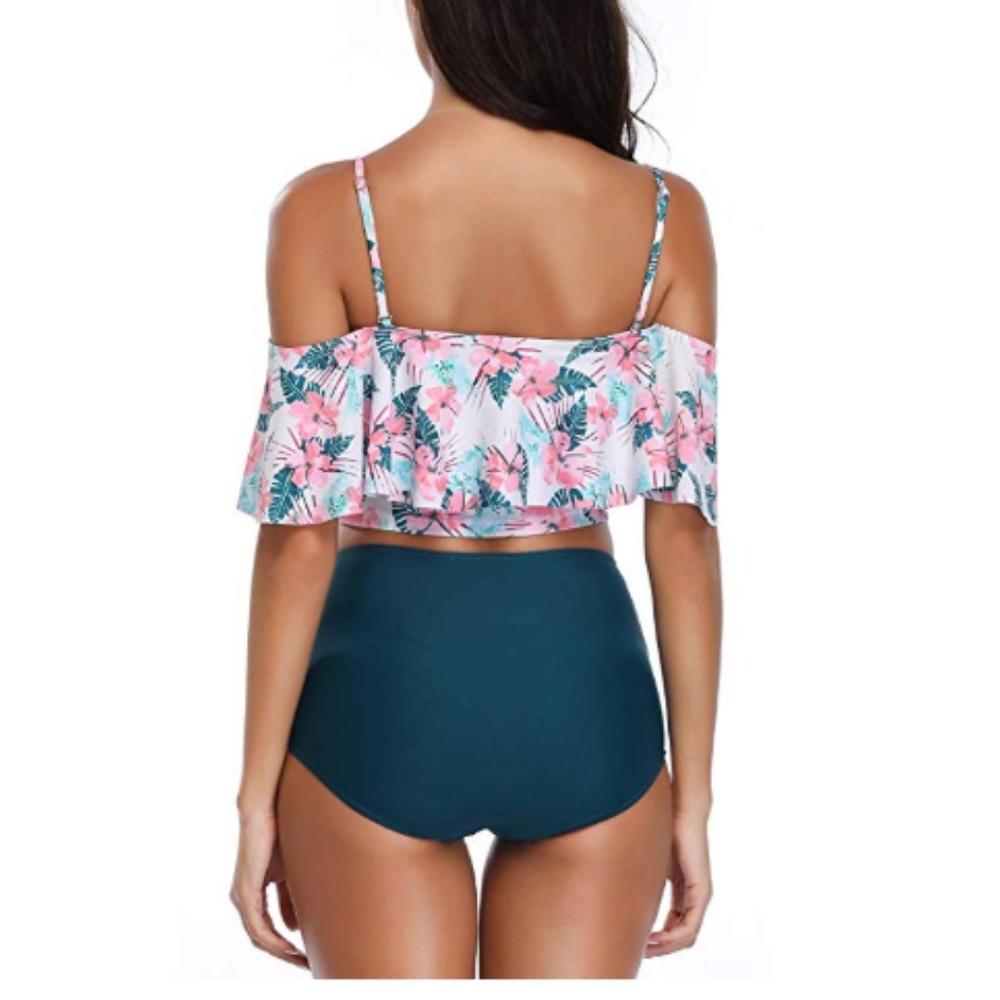 Off Shoulder Ruffle Crop Top Bikini - Picture 4 of 4